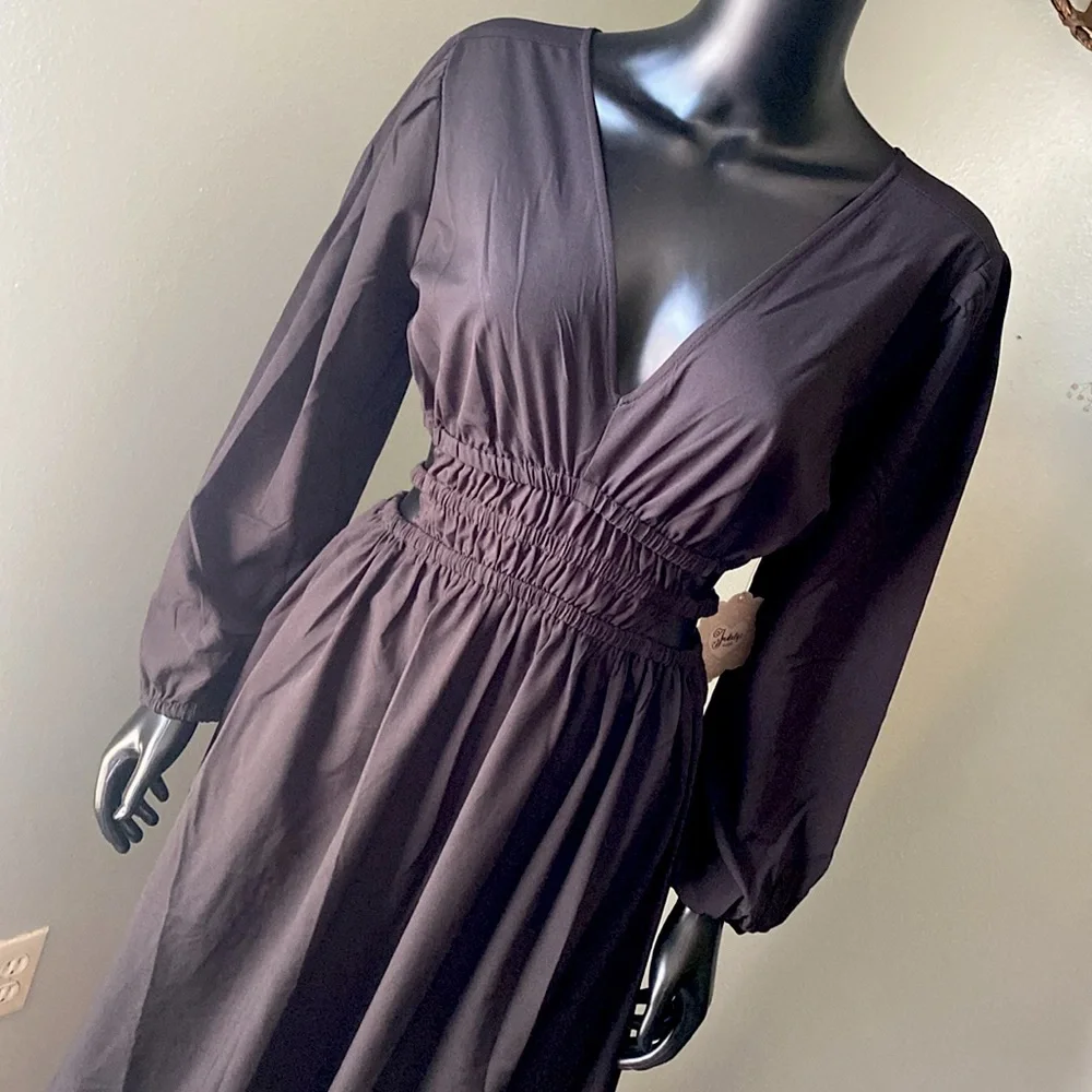 Indulge Black Bishop Sleeve Wrap Dress V-Neck